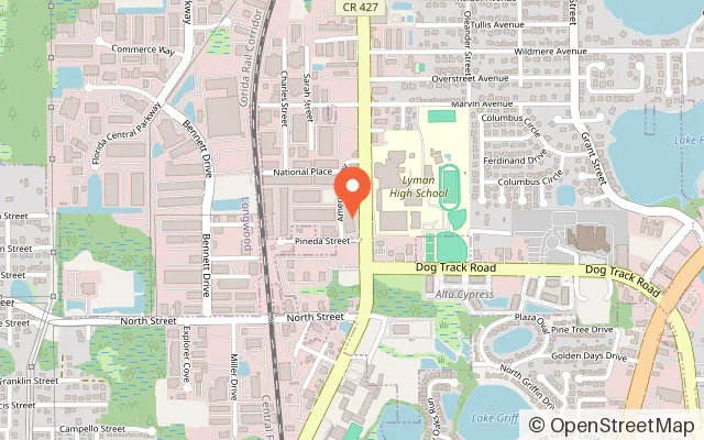 Map showing Aiguille Rock Climbing Center in Longwood, FL