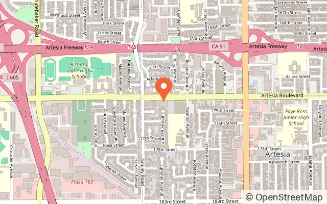 Map showing East West Ice Palace in Artesia, CA