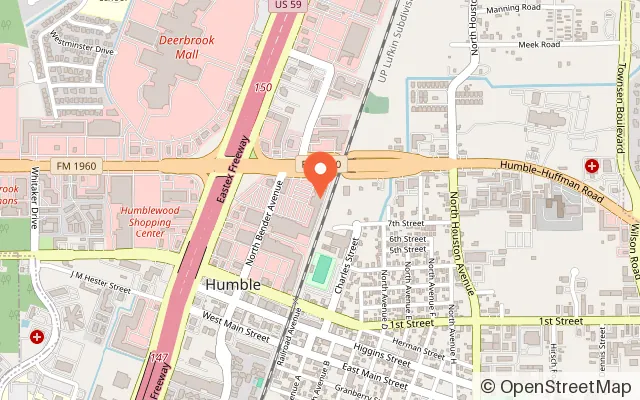Map showing Cosmic Air Adventure Park & Arcade in Humble, TX