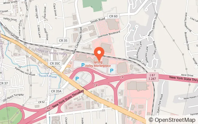 Map showing Sky Zone Trampoline Park in Spring Valley, NY