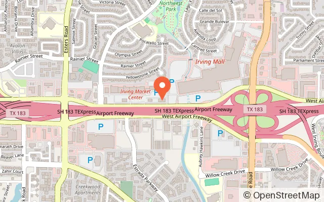 Map showing Chuck E. Cheese in Irving, TX
