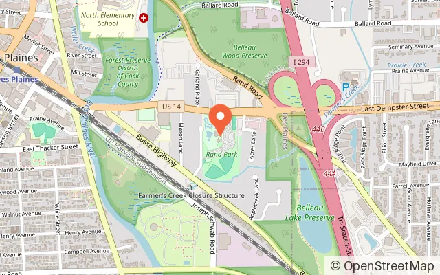 Map showing Mystic Waters Family Aquatic Center in Des Plaines, IL
