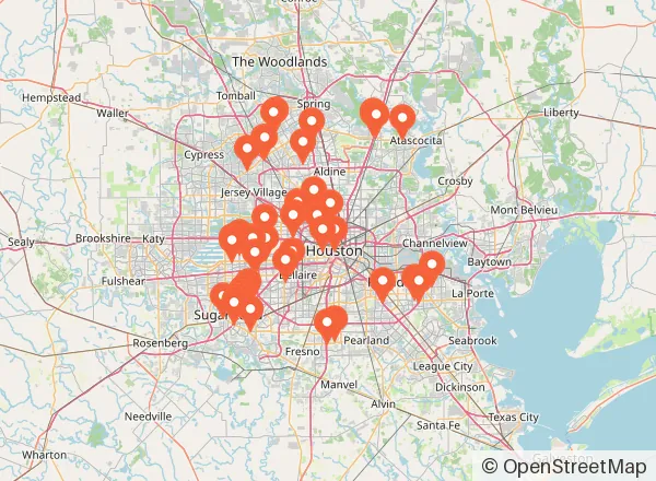 Map of 45 venues near Houston