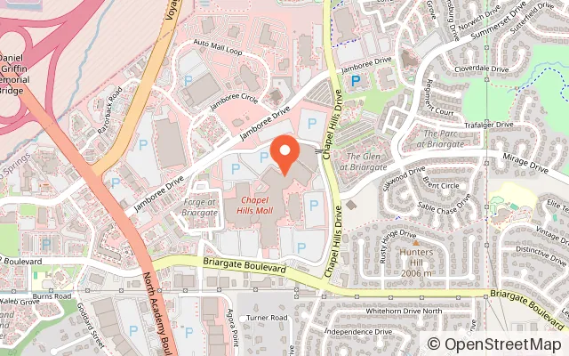Map showing Glowgolf At Chapel Hills Mall in Colorado Springs, CO