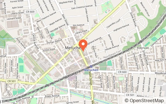 Map showing YESTERcades of Metuchen in Metuchen, NJ
