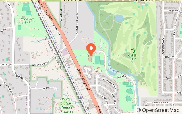 Map showing Centennial Ice Arena in Highland Park, IL