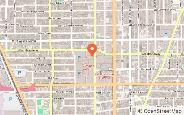 Map showing Player One VR World in Glendale, CA