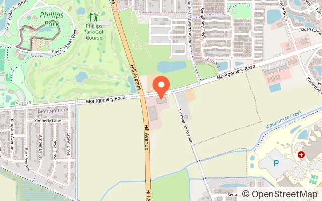 Map showing Aurora Skate Center in Aurora, IL