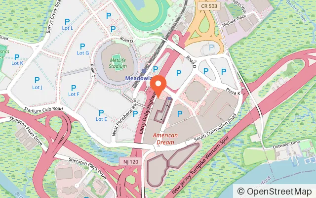 Map showing The GAMEROOM, Powered by Hasbro in East Rutherford, NJ
