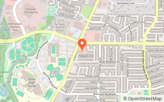 Map showing Infinity Zone VR Arena in Allen, TX