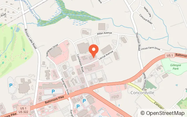Map showing The Oasis Family Fun Center in Glen Mills, PA