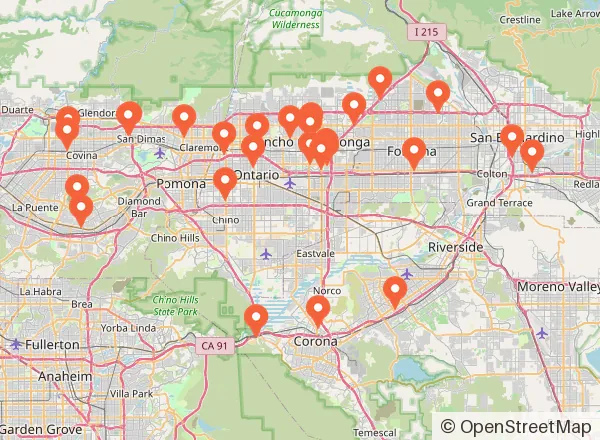 Map of 28 venues near Rancho Cucamonga