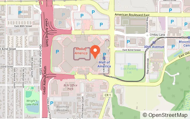 Map showing Xscape Entertainment Center in Bloomington, MN